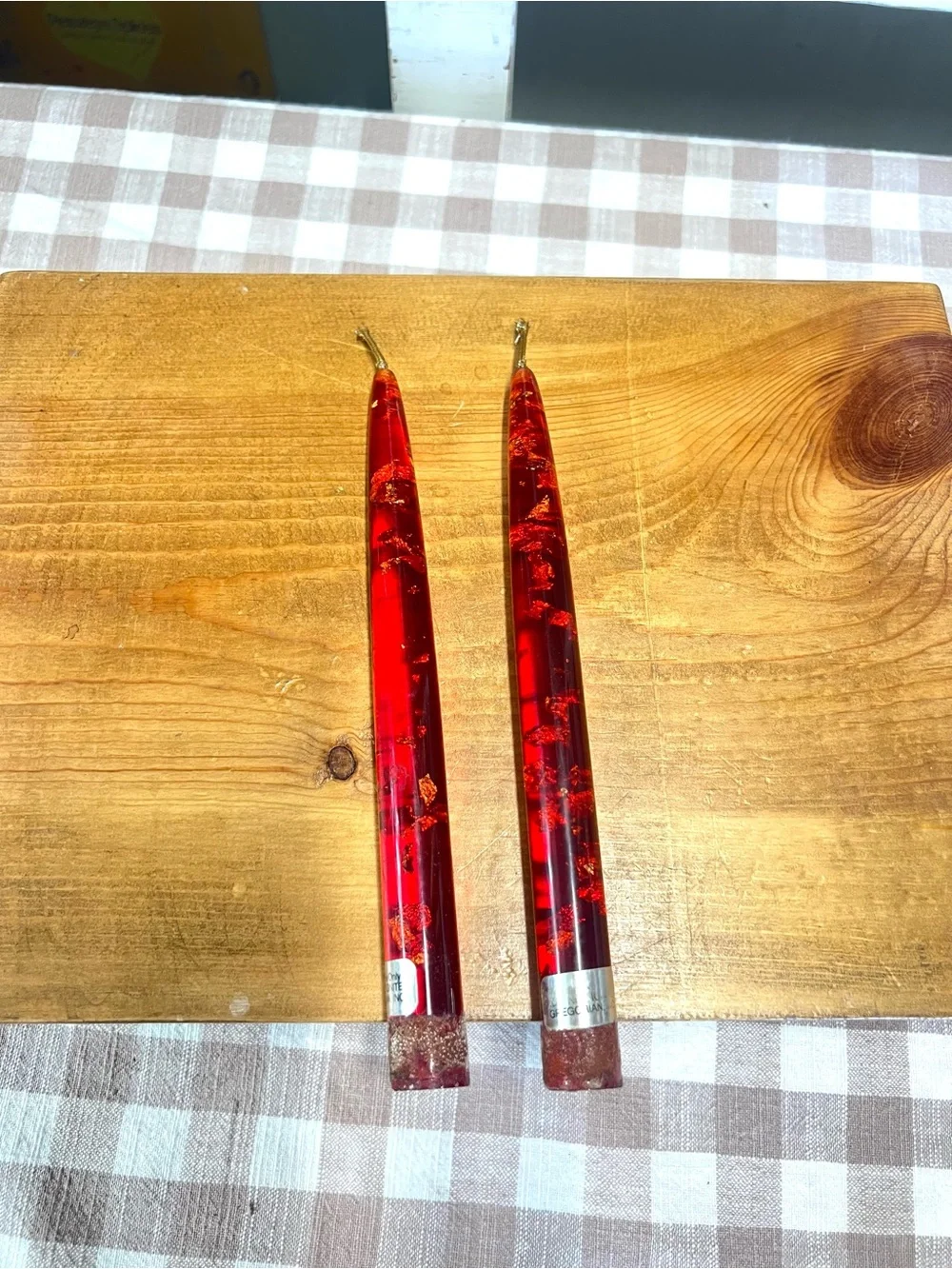 Vintage lucite candles red mid century decor